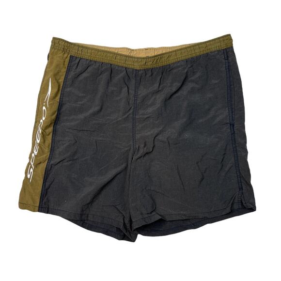 Speedo VTG Mesh Lined Brief Swim Trunk Shorts Black Olive Green Mens S Small - Picture 1 of 5